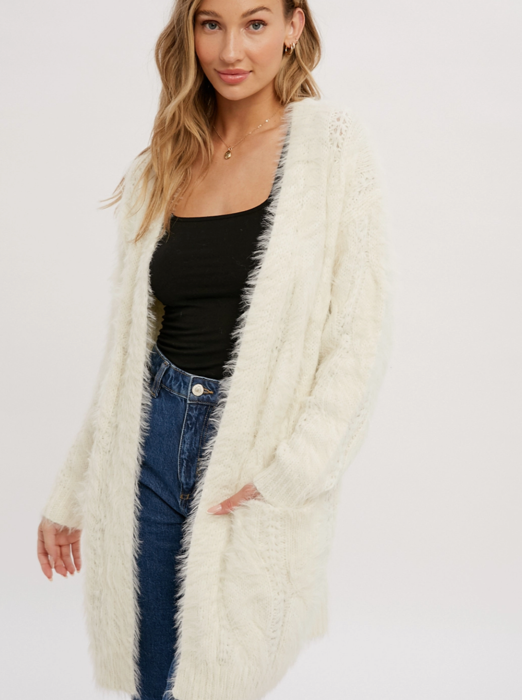 Fuzzy Cable Knit Cardigan