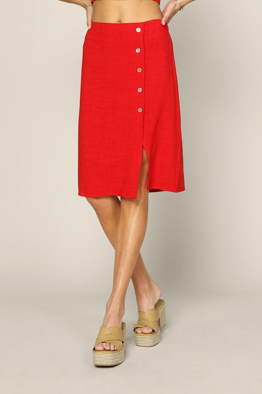 Red button deals front skirt