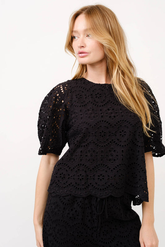 Eyelet Puff Sleeve Blouse