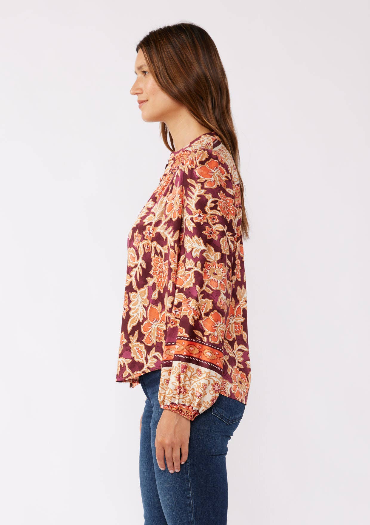 Wine Fall Floral Button-Down Top