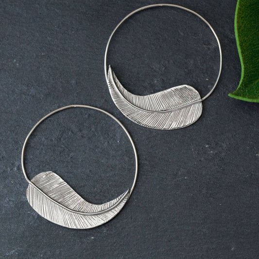 Sterling Silver Feathered Hoop Earring