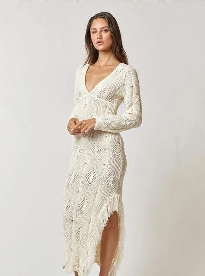 Pointelle Knit Fringe Dress