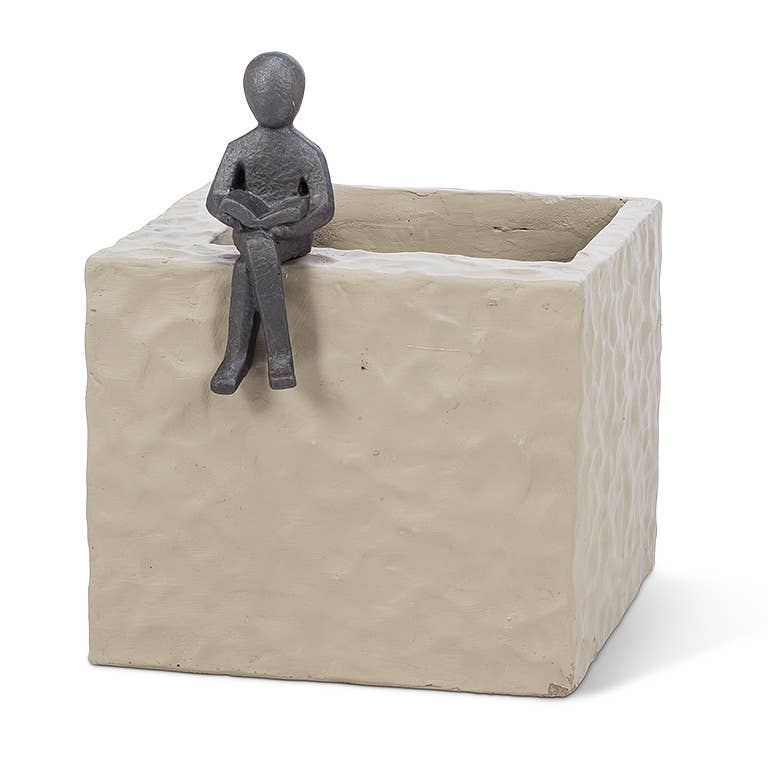 Square Planter w/ Figure (Lg.)