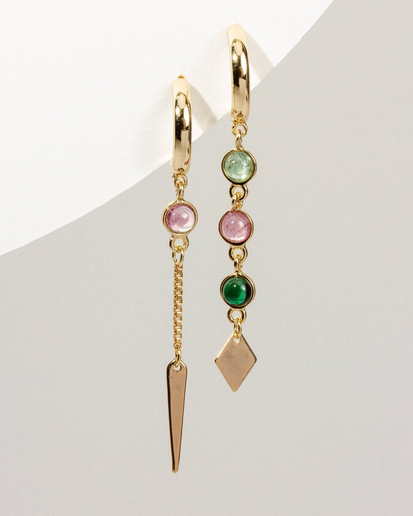 Diamond Dusk Mismatched Hoop Earrings - Tourmaline