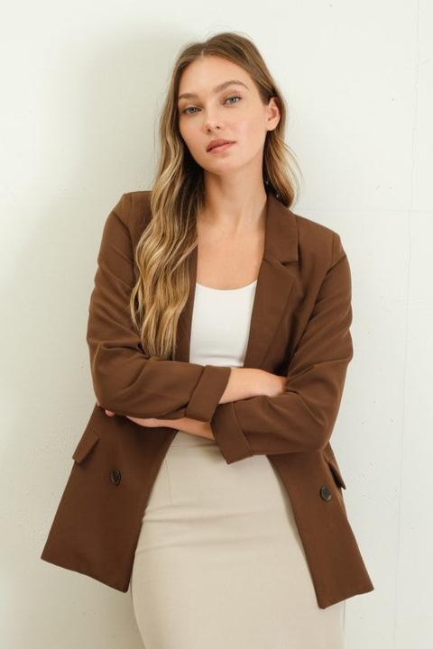 Chocolate Folded Sleeve Blazer