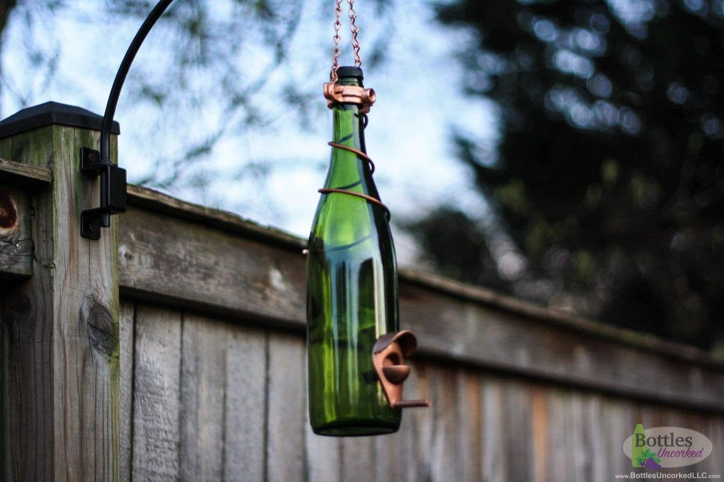 Glass Wine Bottle Bird Feeder - Green