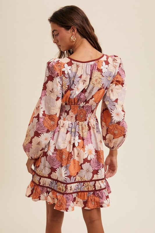 Autumn Floral Tie Dress