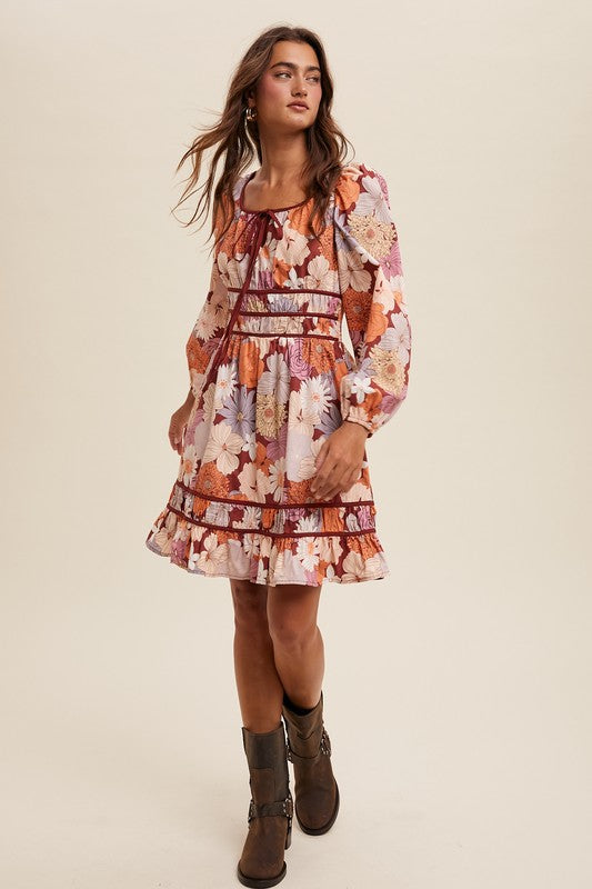 Autumn Floral Tie Dress