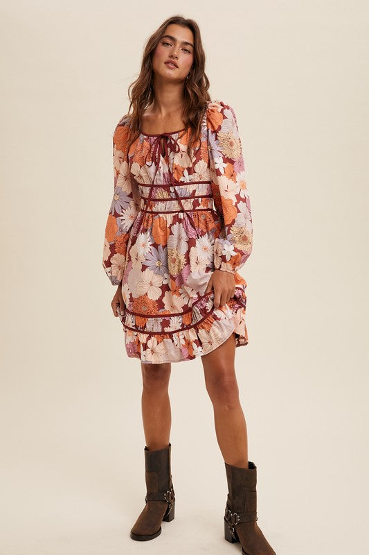 Autumn Floral Tie Dress