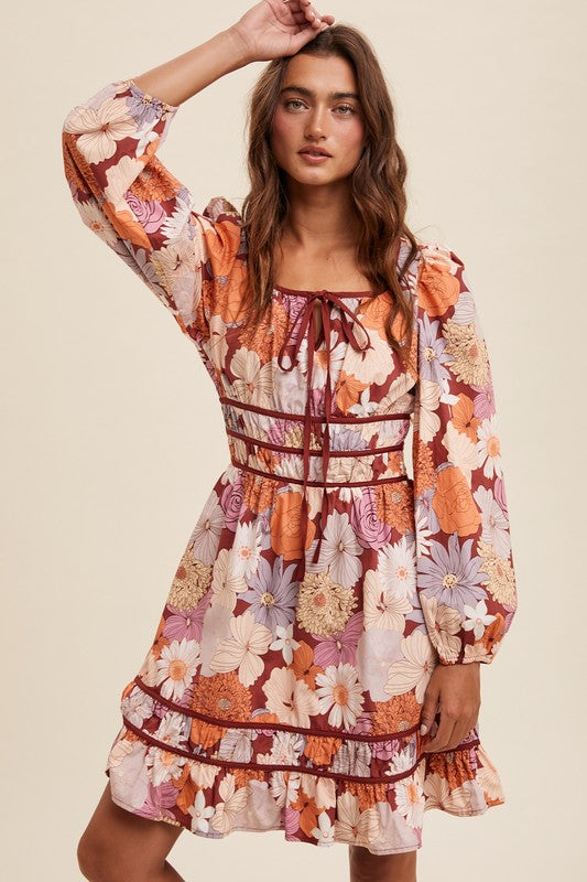 Autumn Floral Tie Dress