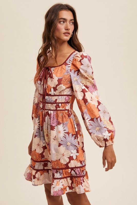 Autumn Floral Tie Dress