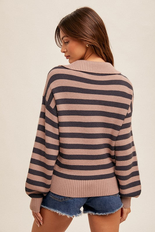 Striped Half Zip Sweater