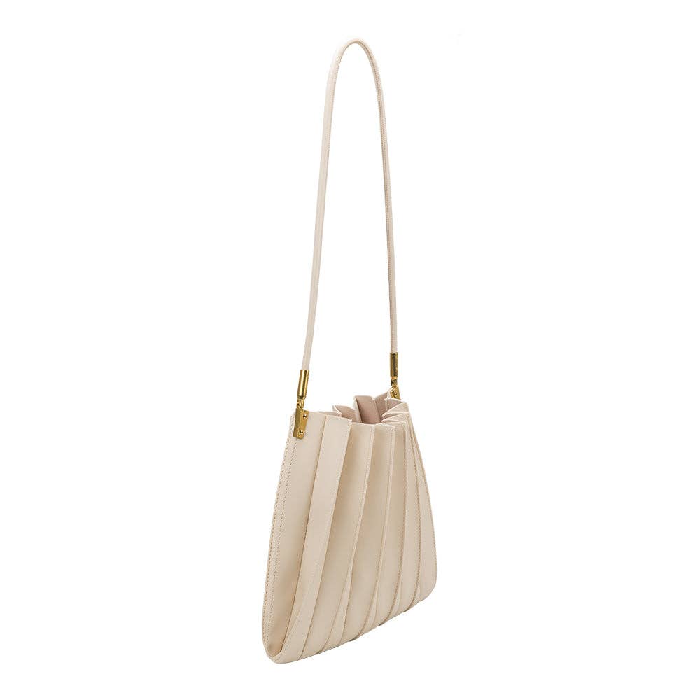 Carrie Pleated Vegan Shoulder Bag - Ivory