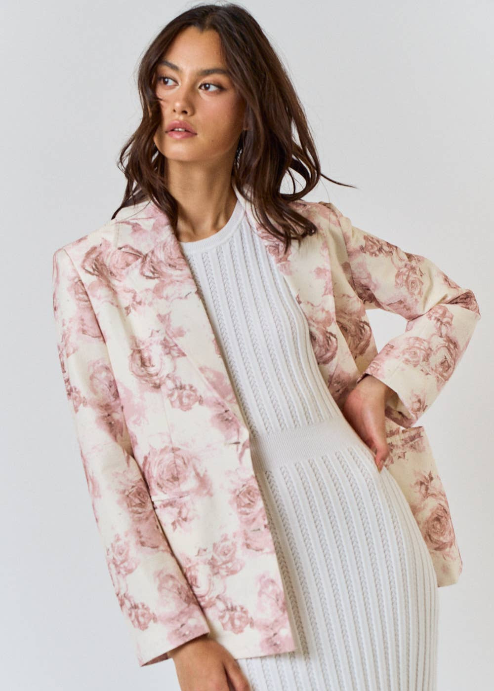 Rosé Button Front Blazer