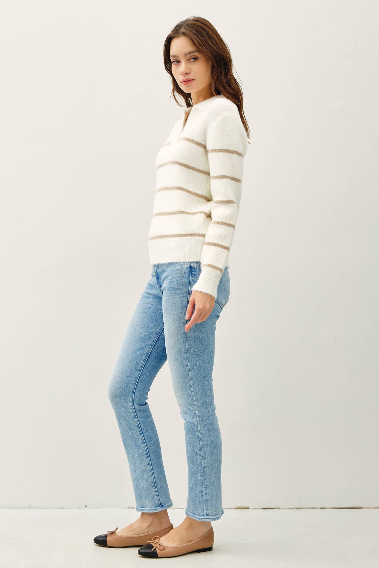 Collared Fuzzy V-Neck Sweater