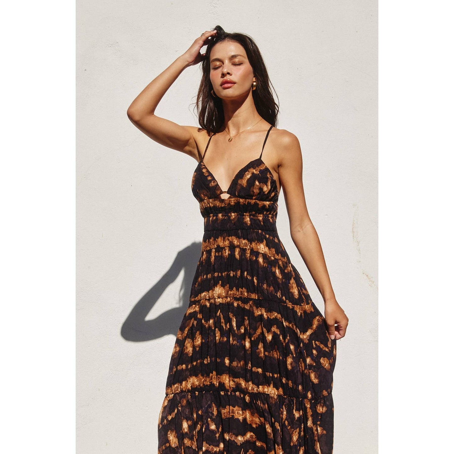 Tie Dye Print Tiered Maxi Dress