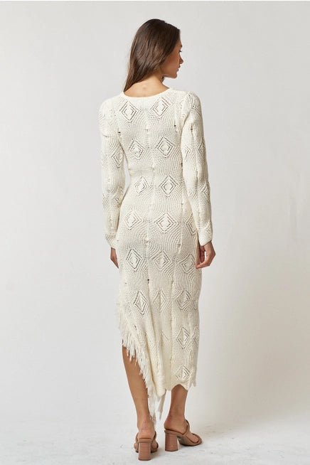 Pointelle Knit Fringe Dress