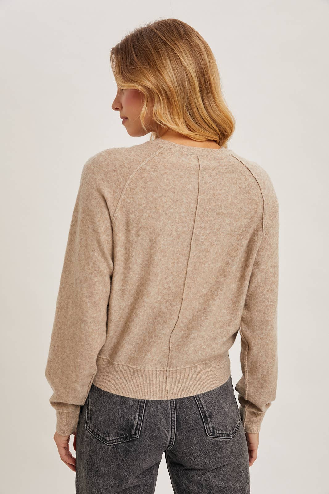 Button Detail Knit Sweater - Latte