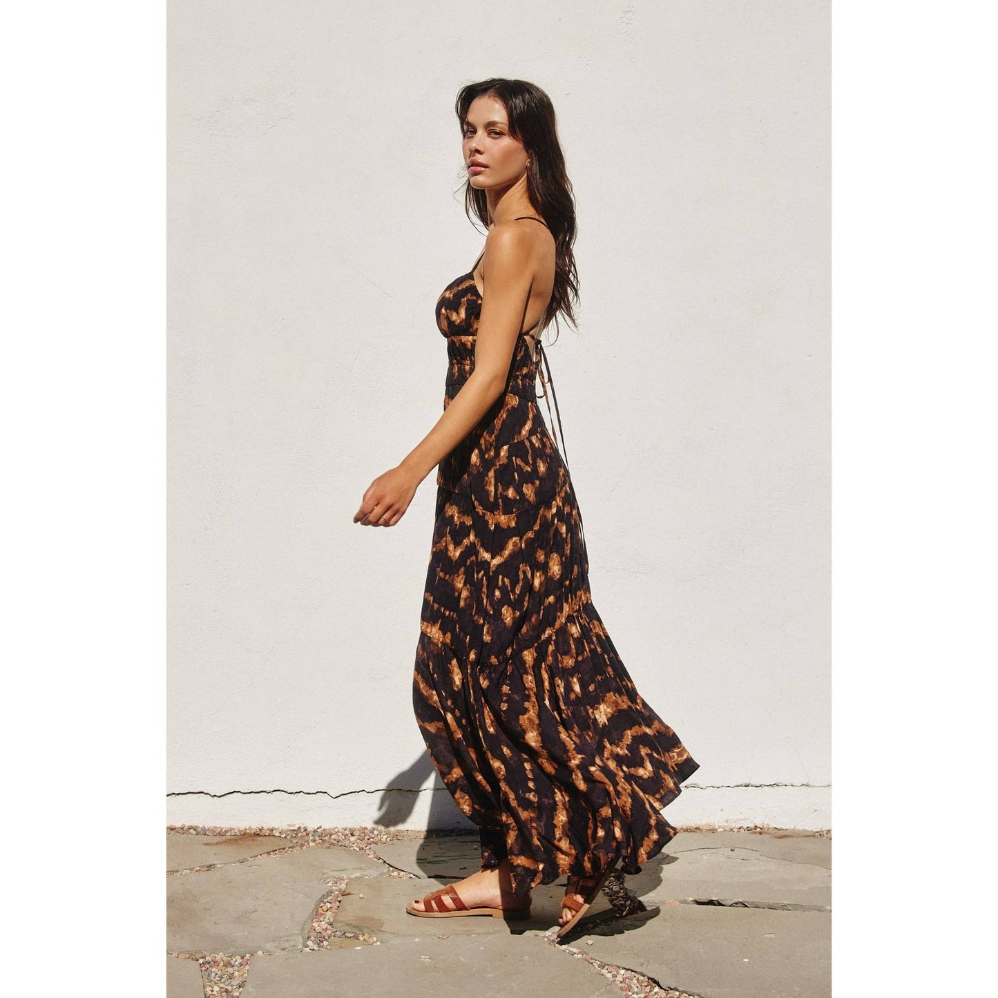 Tie Dye Print Tiered Maxi Dress