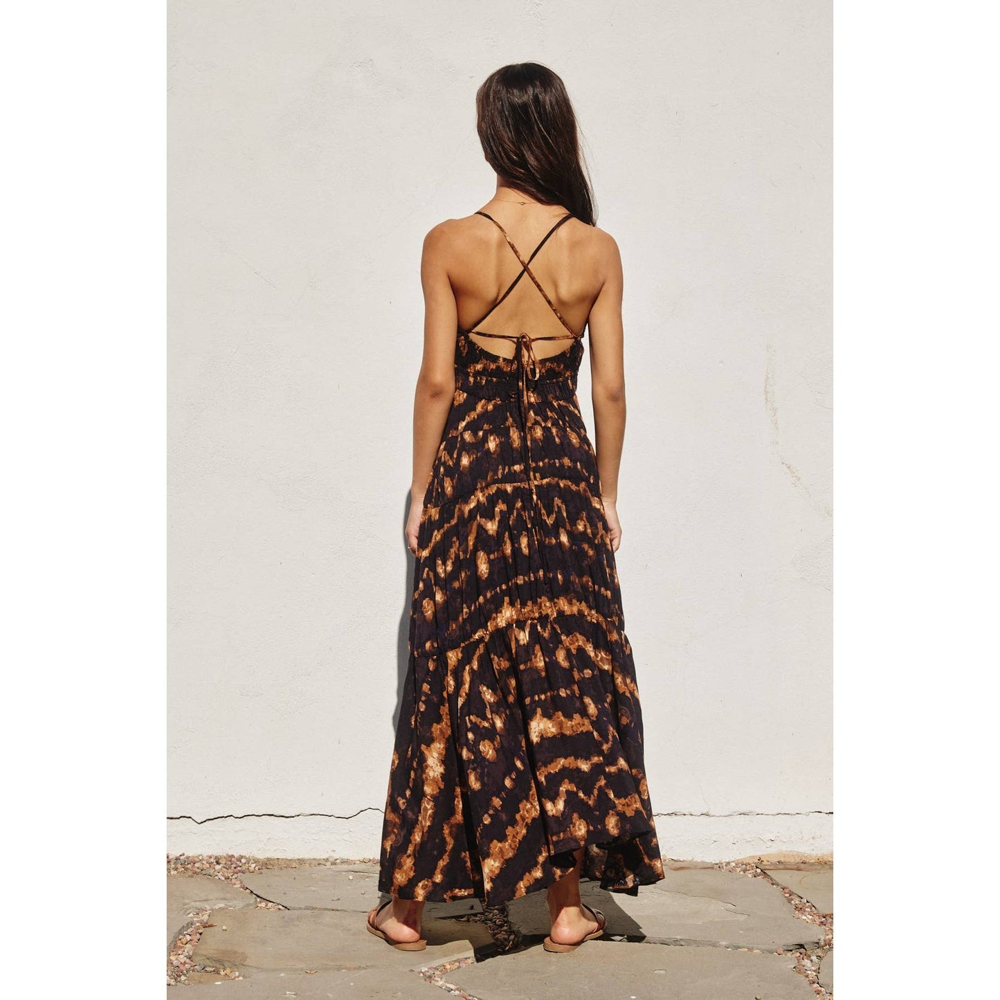 Tie Dye Print Tiered Maxi Dress