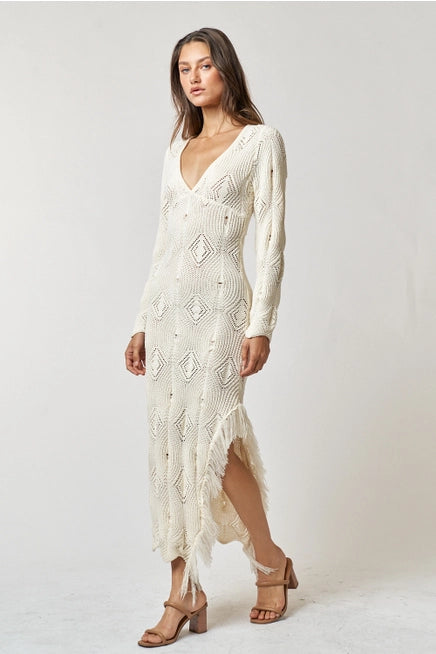 Pointelle Knit Fringe Dress