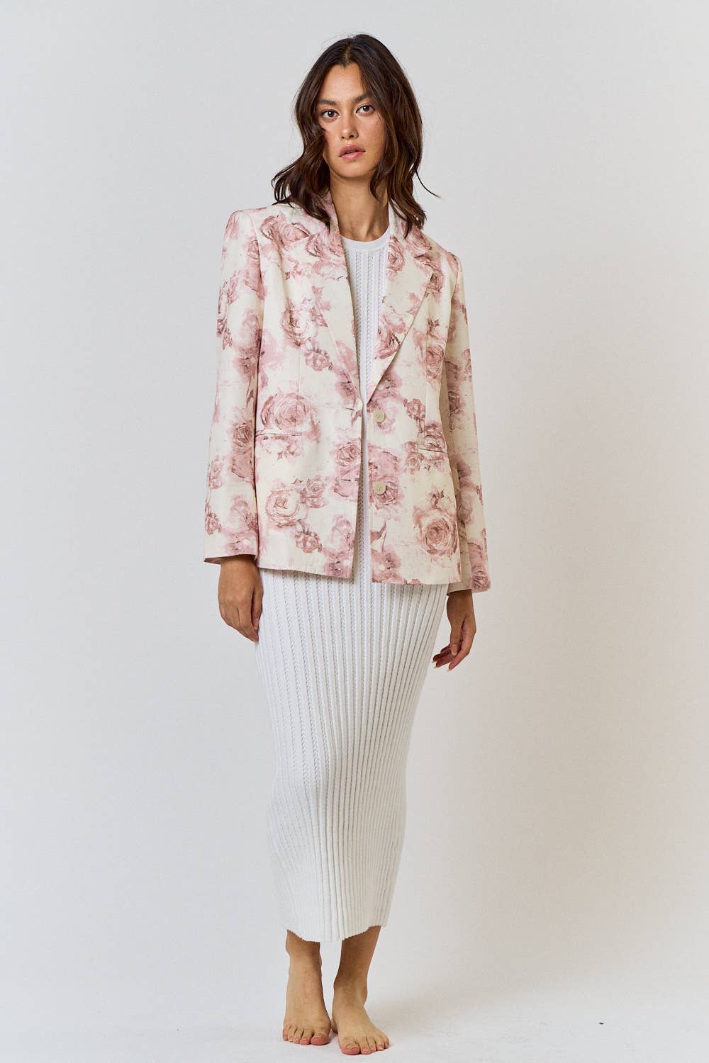 Rosé Button Front Blazer