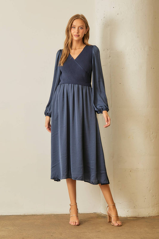 Denim Blue Sweater & Silk Dress