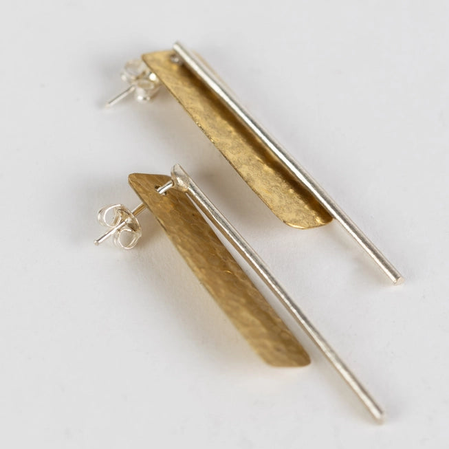 Gold 9ct. Linear bar drop earrings