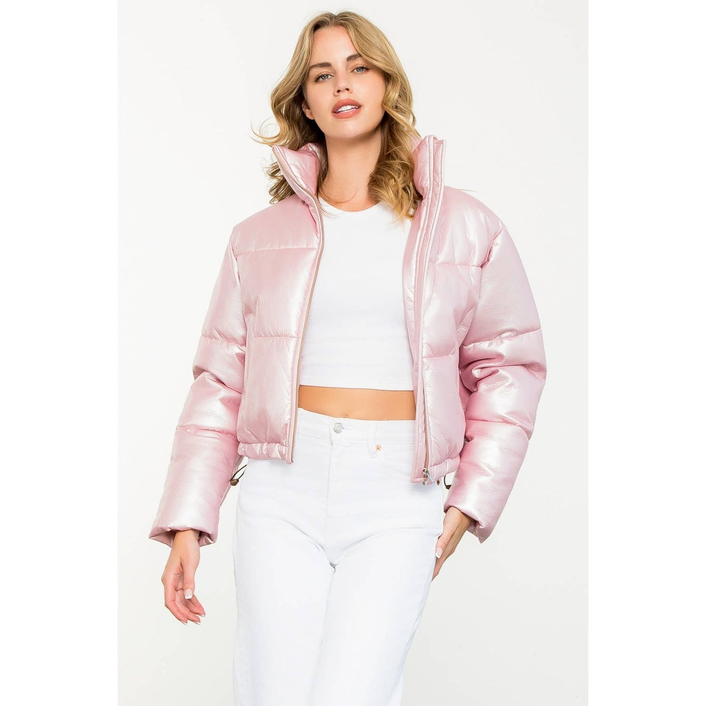 Metallic Zip Up Puffer Jacket