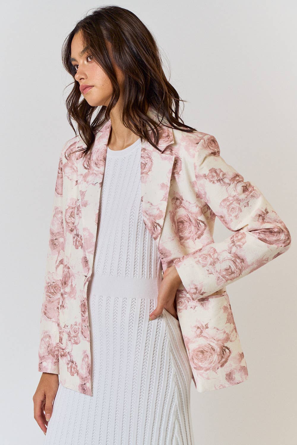 Rosé Button Front Blazer