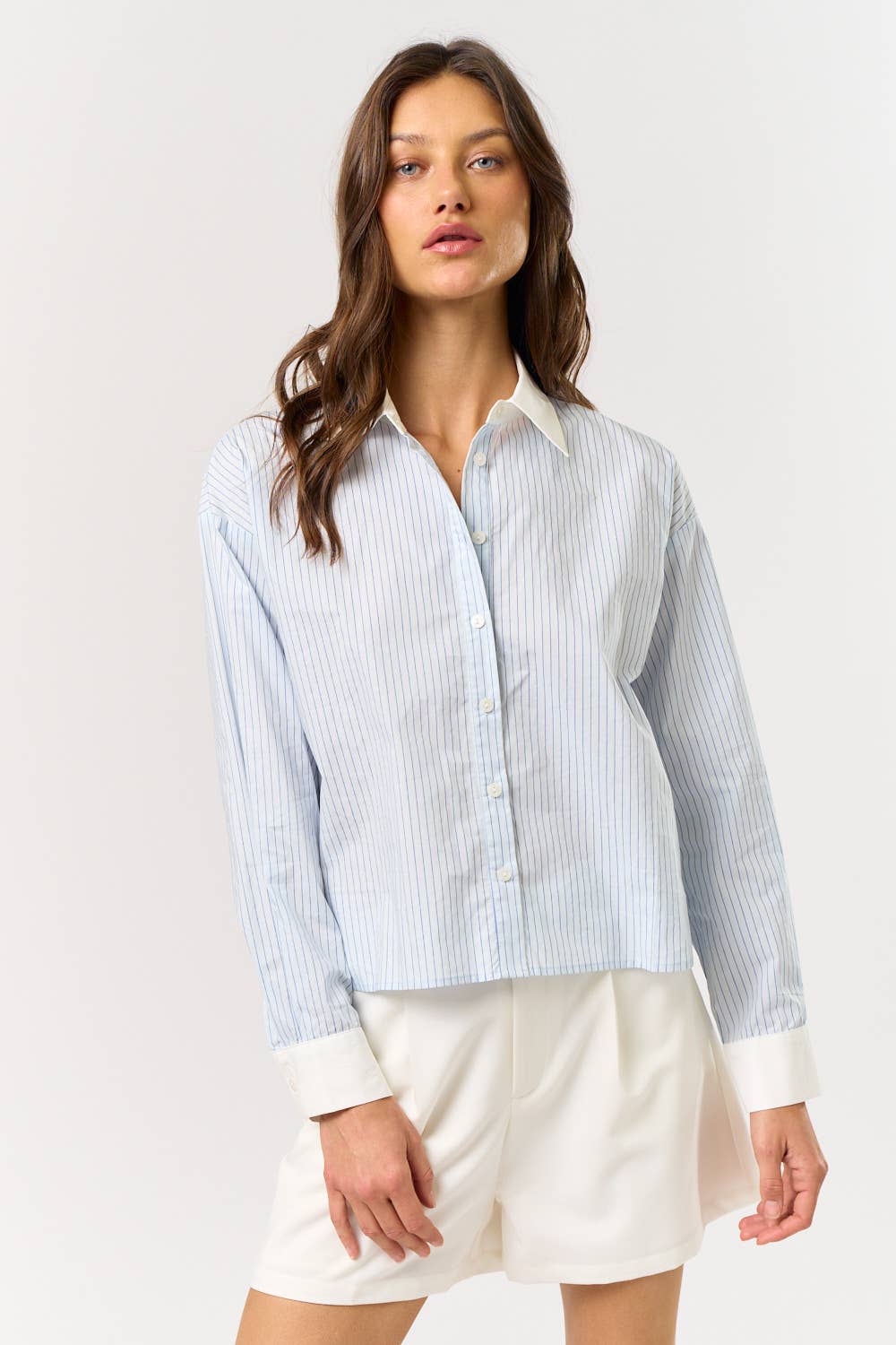 Striped Contrast Button Down