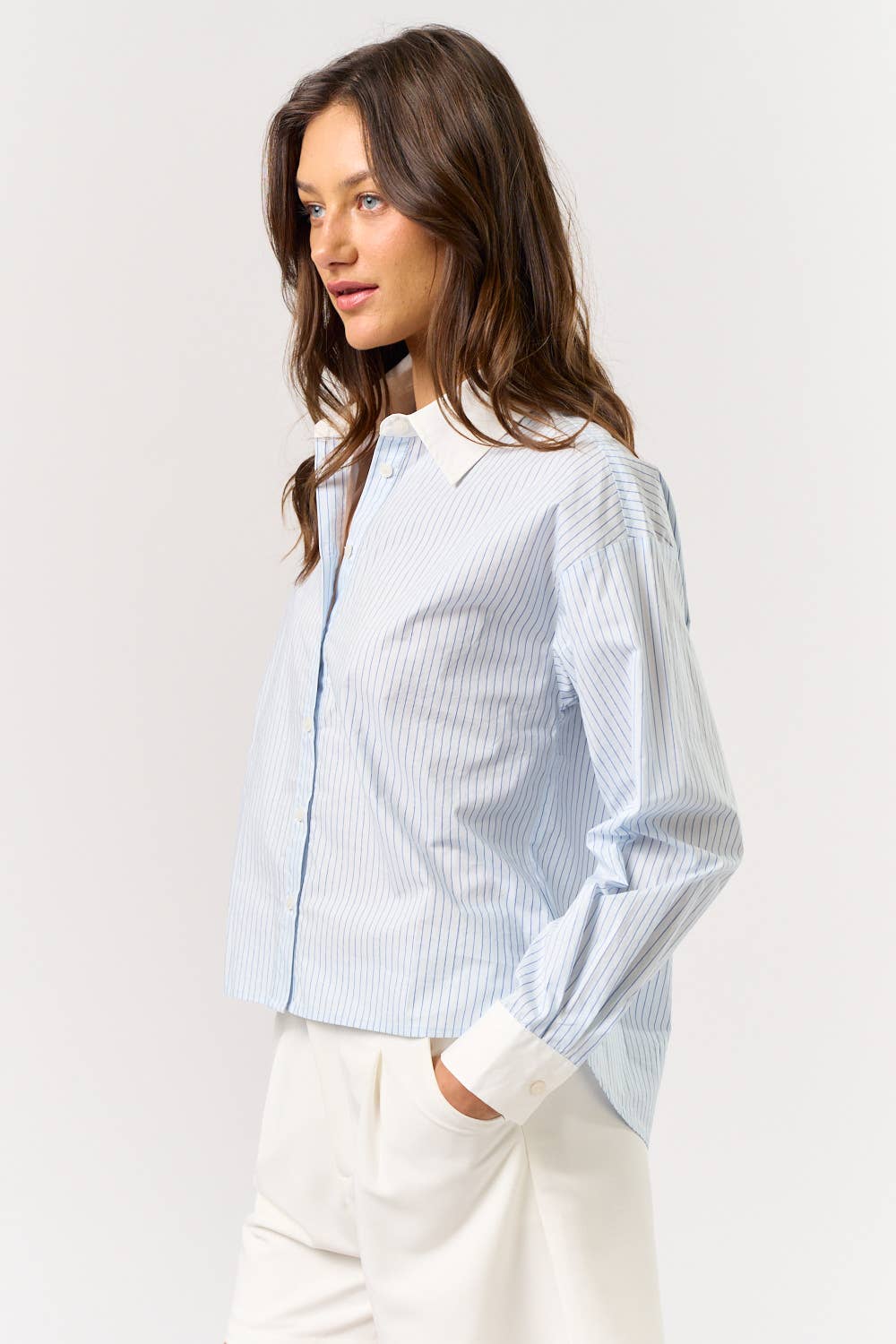 Striped Contrast Button Down