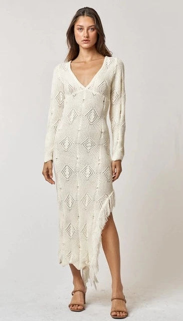 Pointelle Knit Fringe Dress