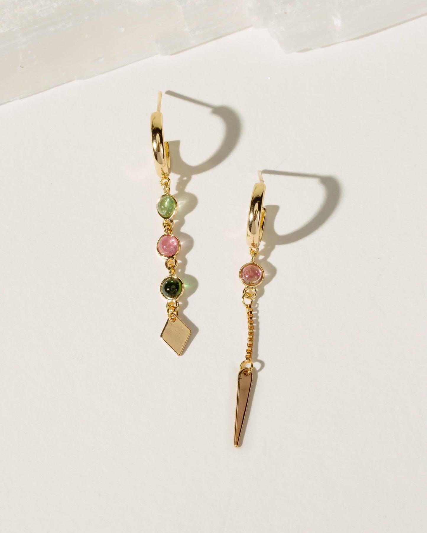 Diamond Dusk Mismatched Hoop Earrings - Tourmaline