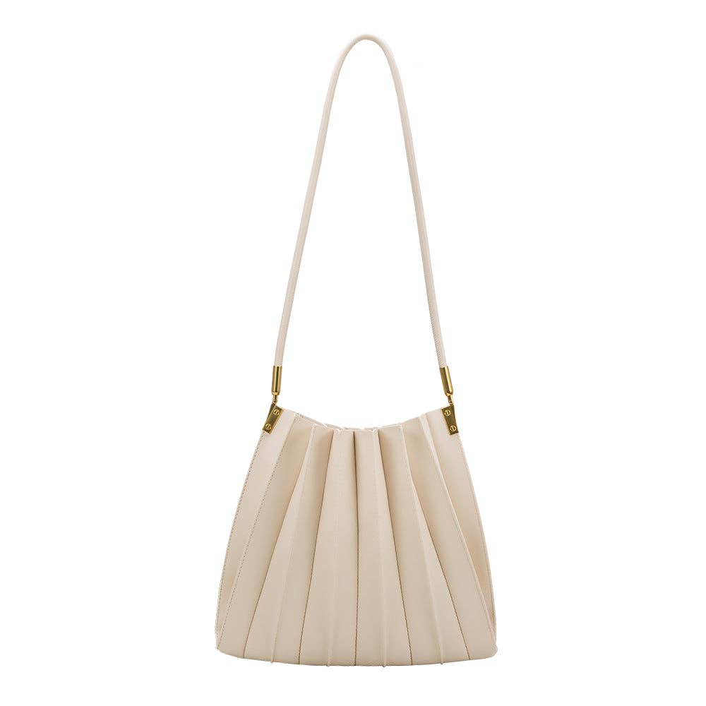 Carrie Pleated Vegan Shoulder Bag - Ivory