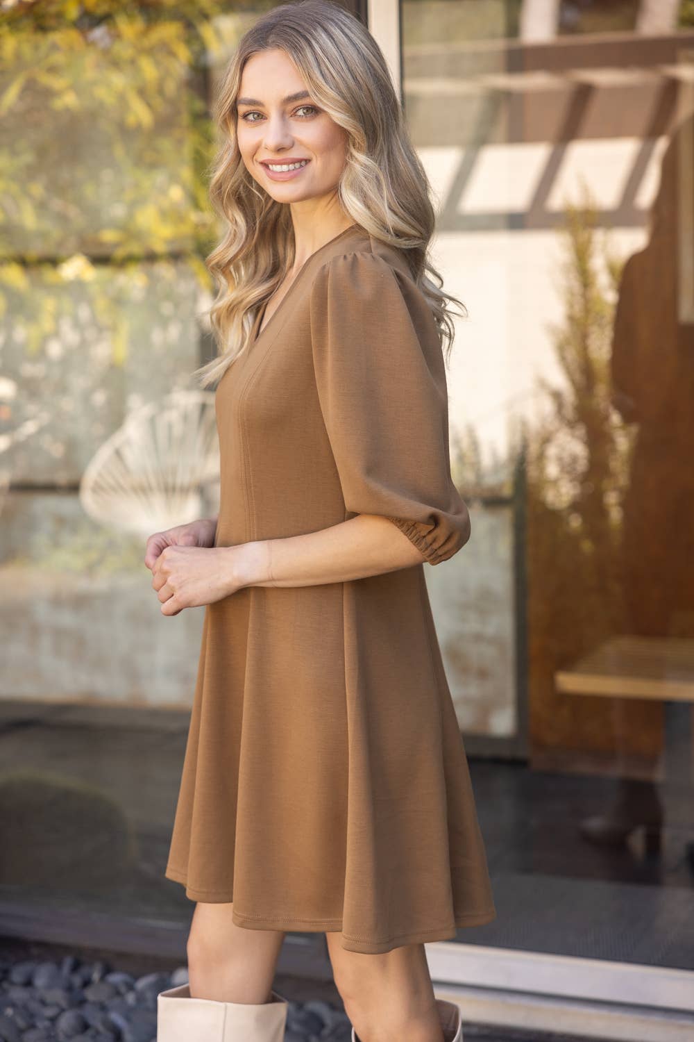 Camel Flared Mini Dress