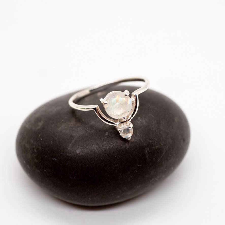 Cradled Moonstone Sterling Silver Ring