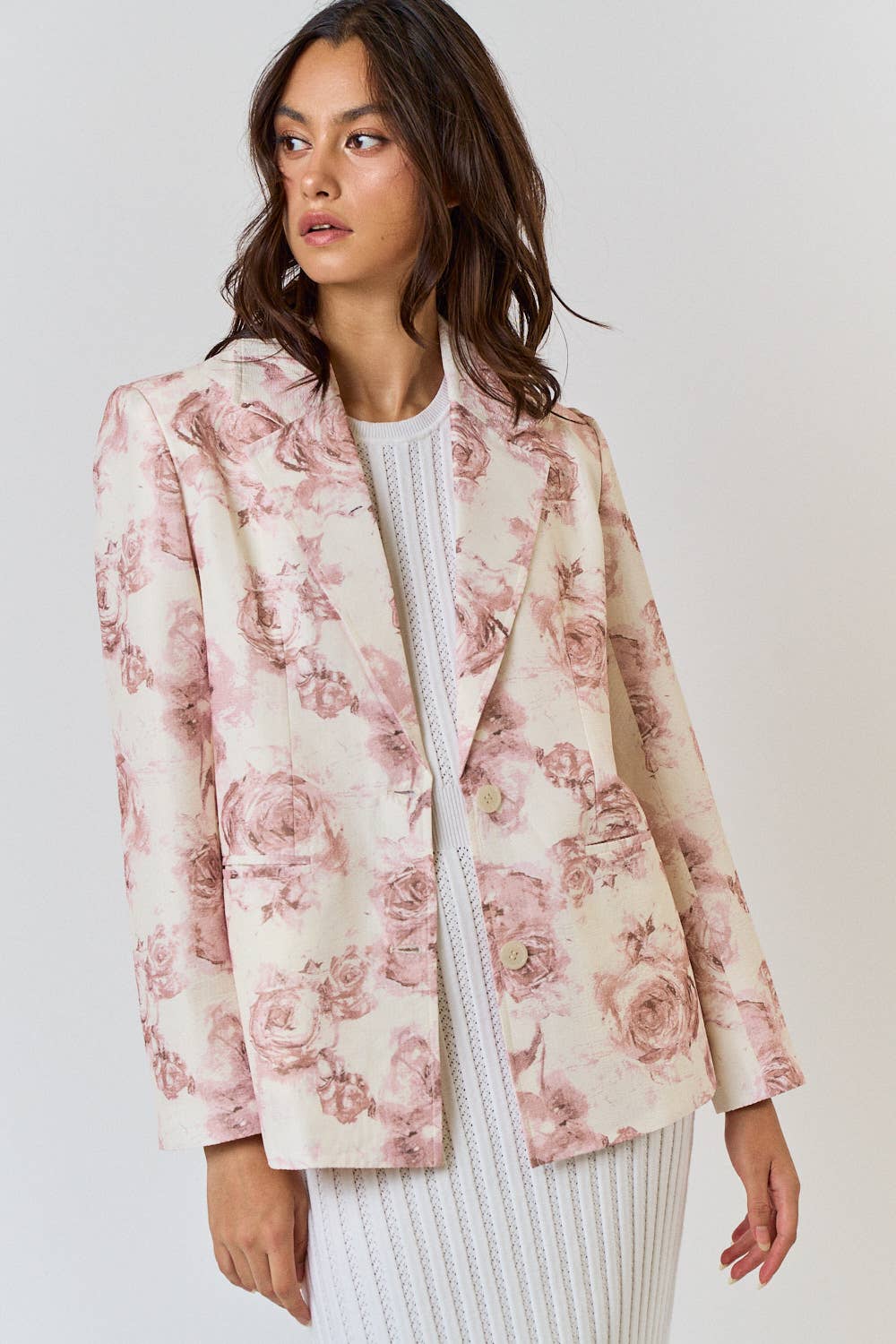 Rosé Button Front Blazer