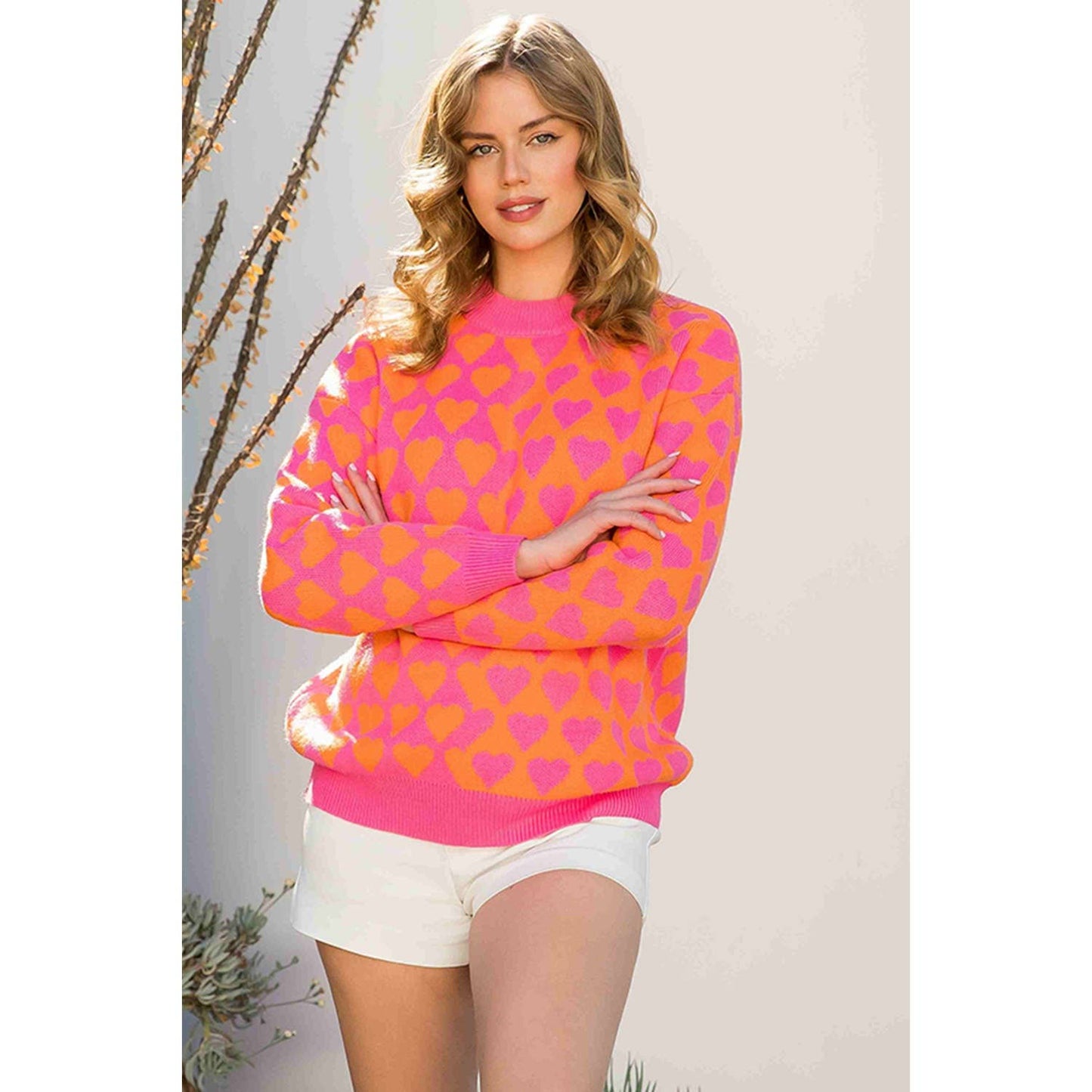 Citrus & Pink Heart Knit Sweater