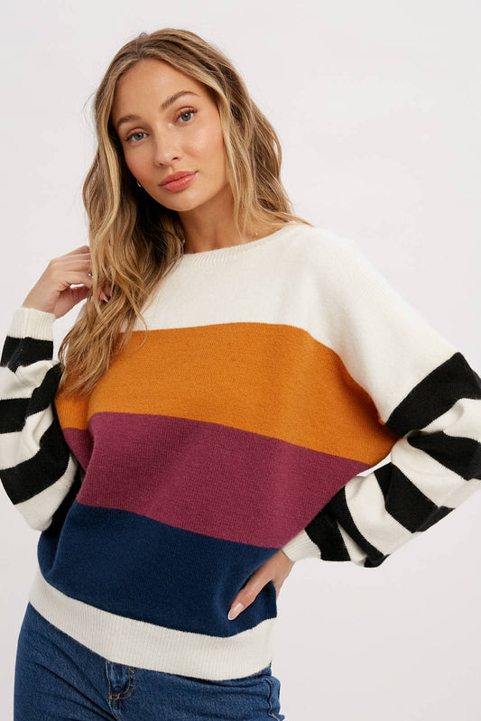 Pumpkin & Navy Color Block Sweater