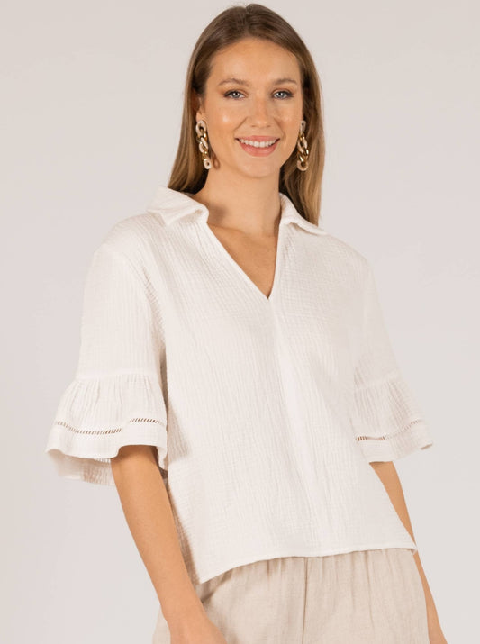 Eyelet Detail Gauze Top