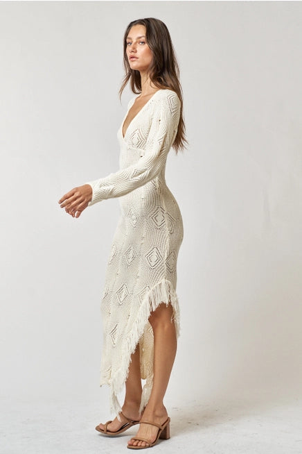 Pointelle Knit Fringe Dress