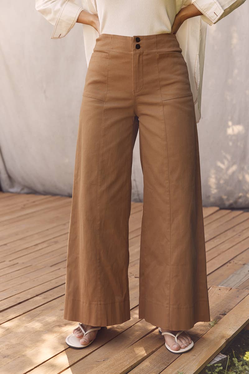 Wide Leg Cotton Twill Pants