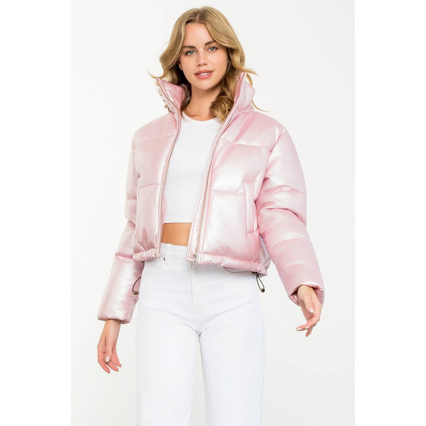 Metallic Zip Up Puffer Jacket