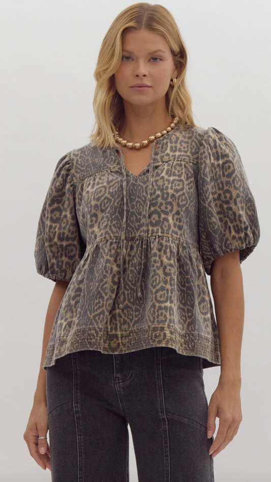 Leopard Print Denim Top