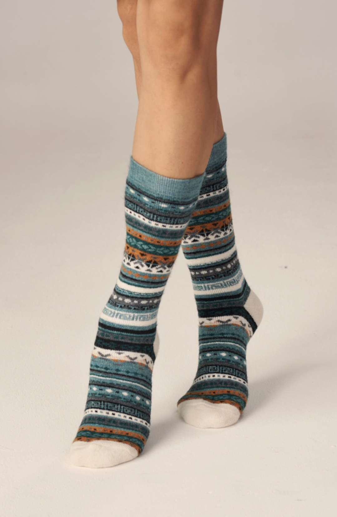 Fair Isle Alpaca Socks - Dark Mint