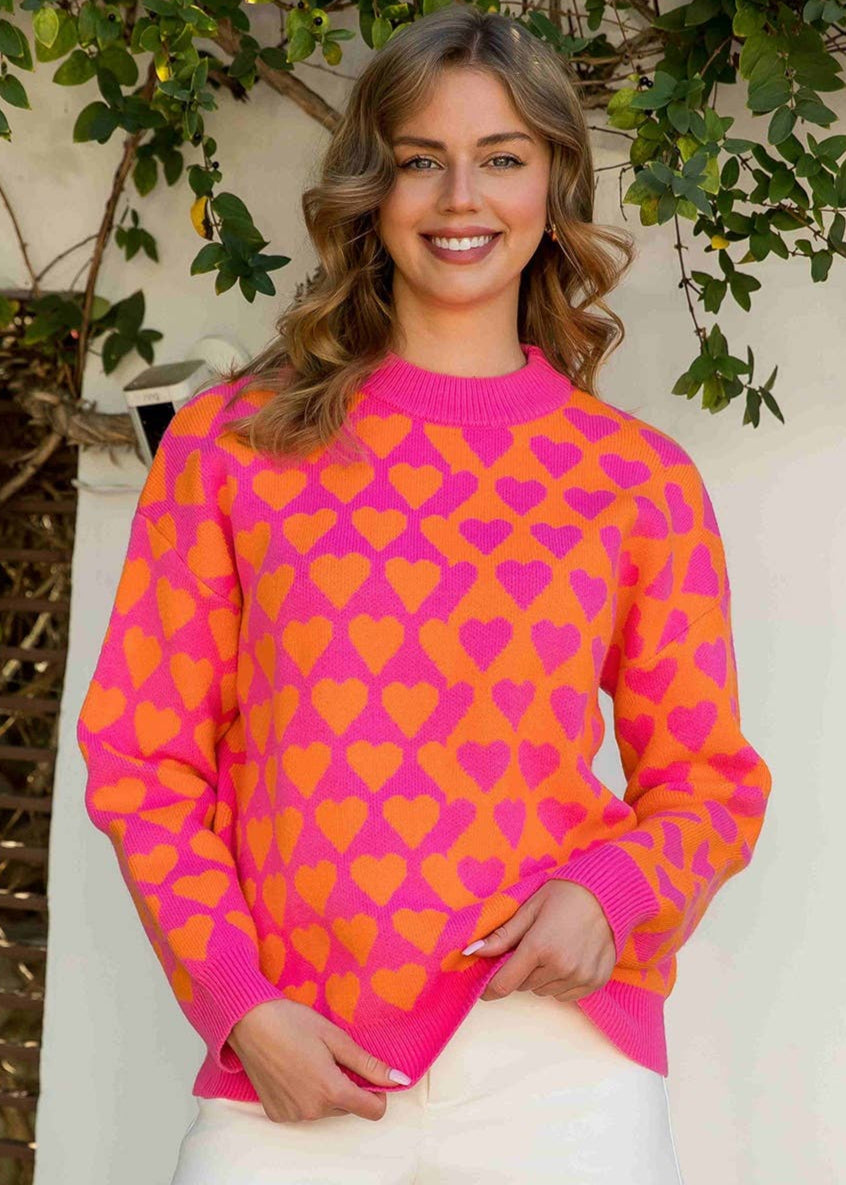 Citrus & Pink Heart Knit Sweater