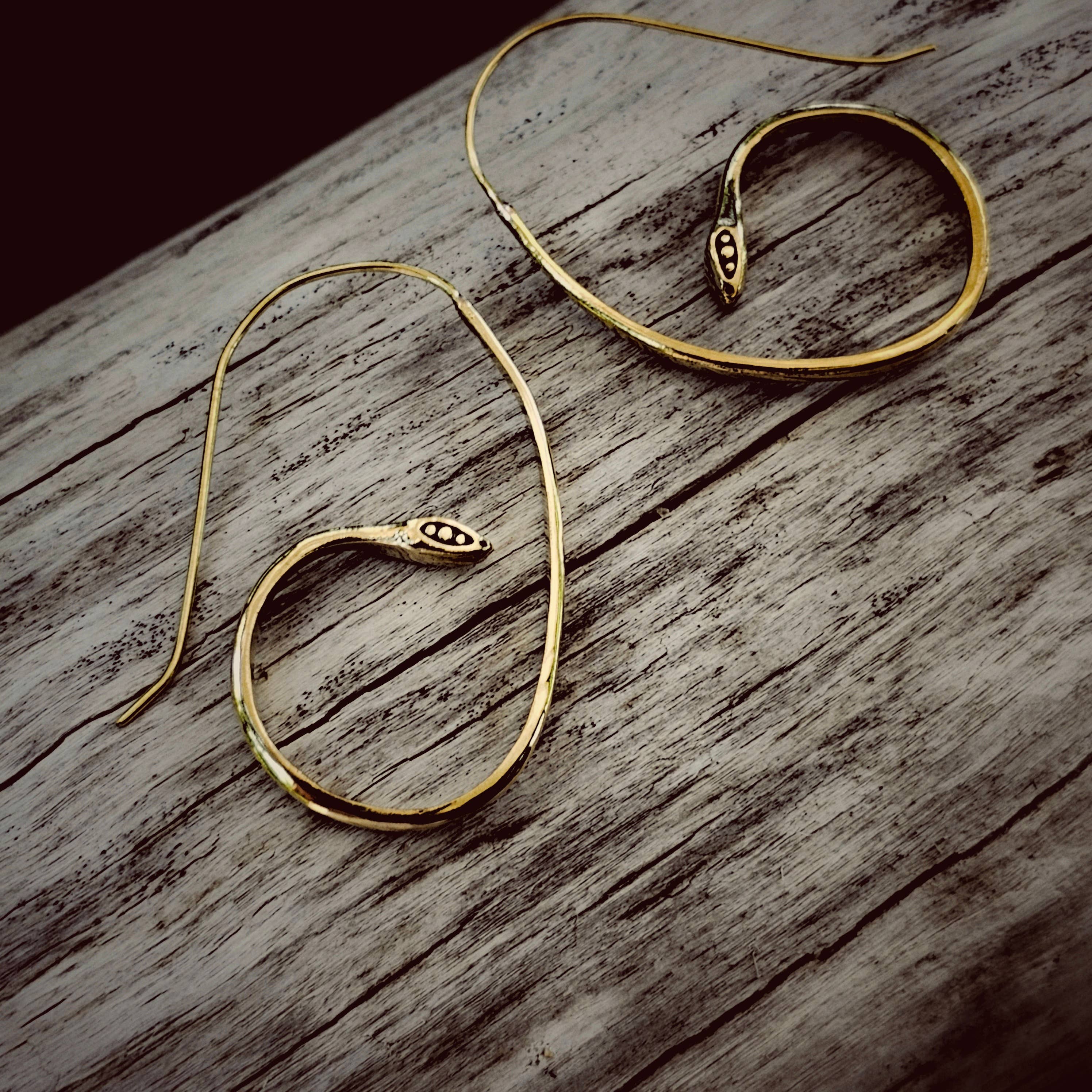 Brass long snake serpent buy wire earrings handmade