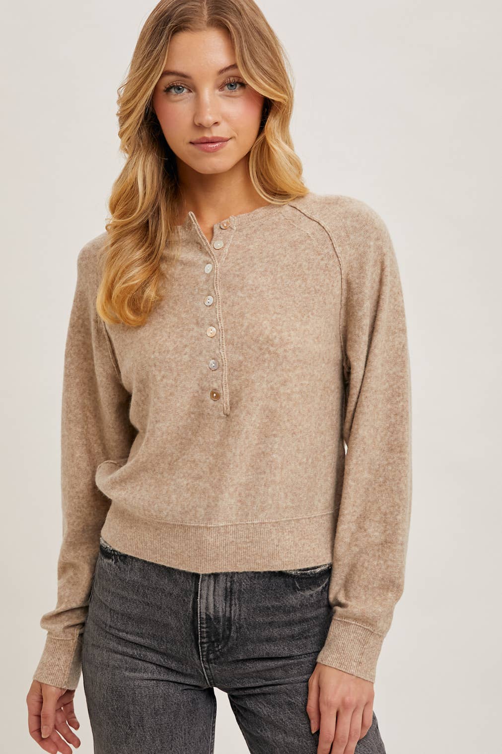 Button Detail Knit Sweater - Latte