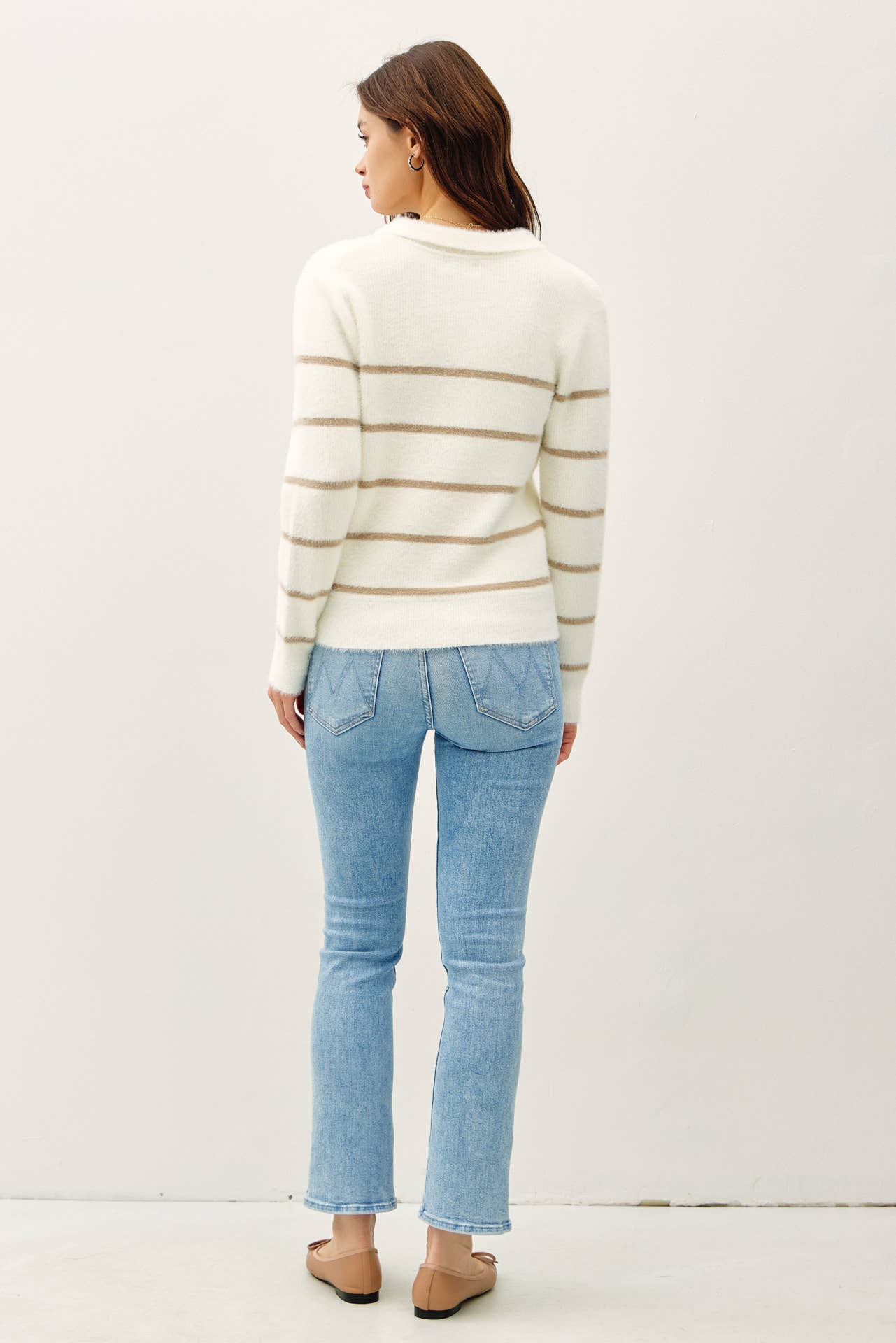 Collared Fuzzy V-Neck Sweater